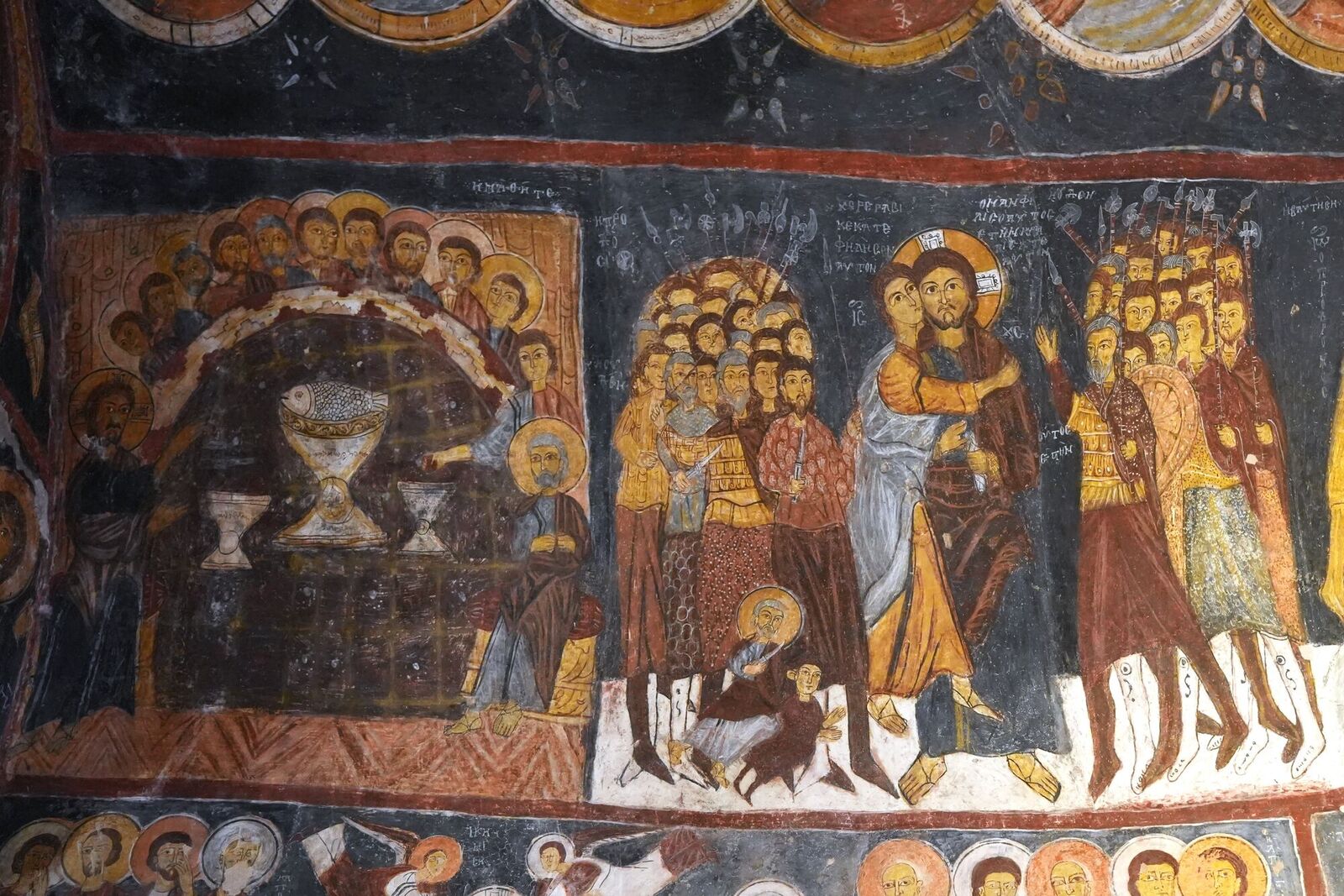 Das letzte Abendmahl und Judas Kuss; Fresken aus dem 13. Jh.; Johanneskirche, Kappadokien // Mykola Vytivskyi